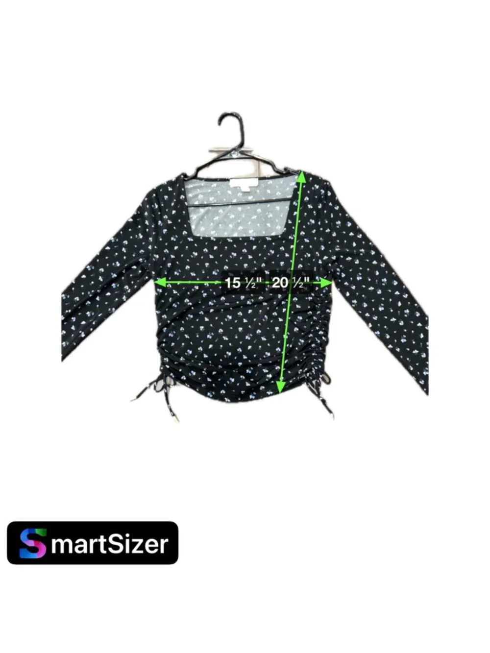 Michael Kors Womens Black Long Sleeve Floral Ruched Top Size M